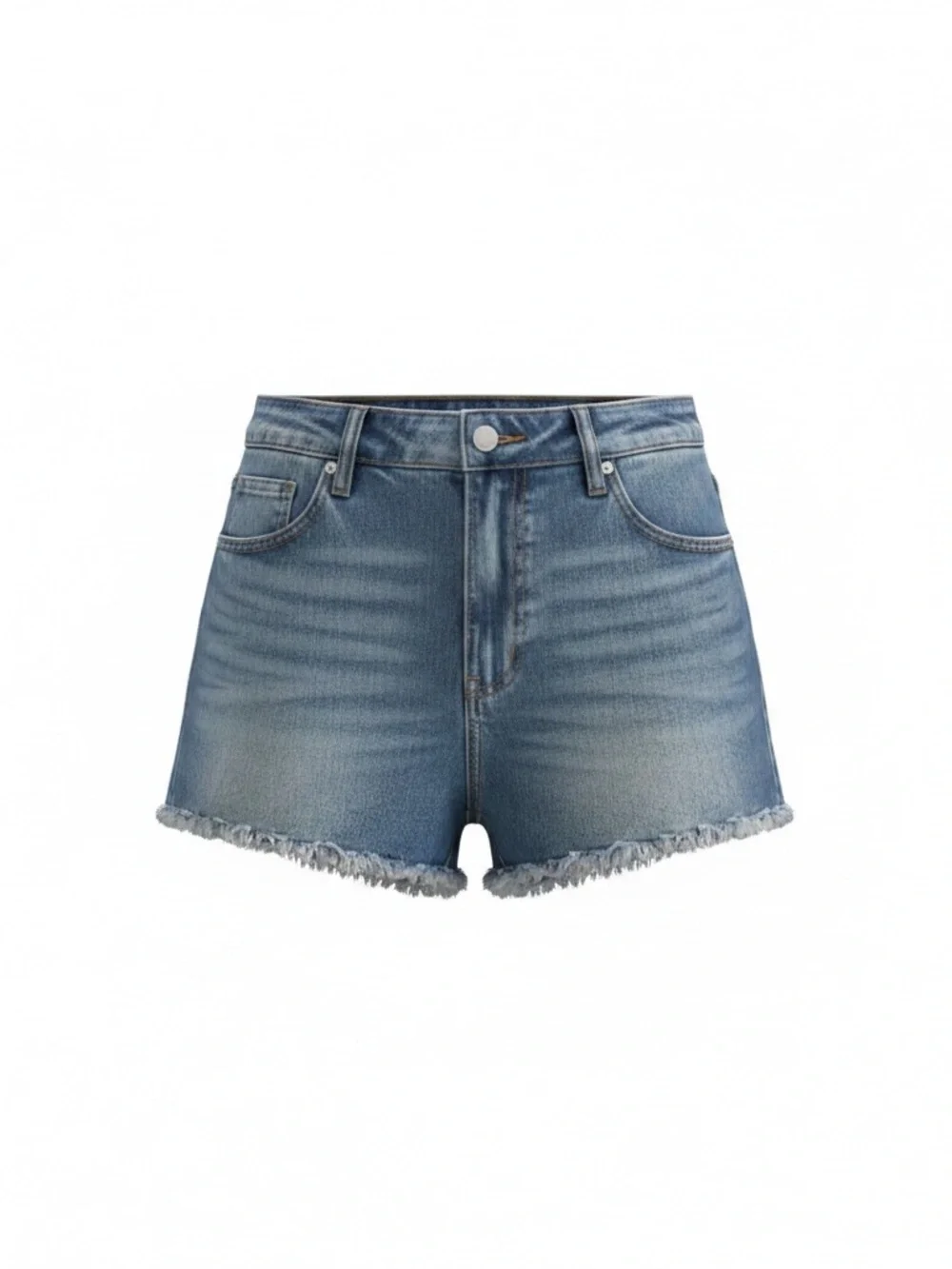 CO Light Blue High-Rise Denim Cutoff Shorts with Frayed Hem